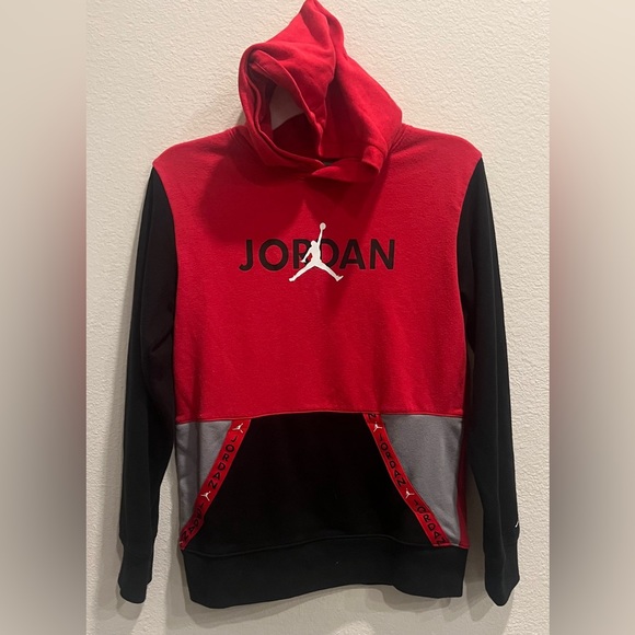 Jordan Other - Nike Air Jordan Hoodie Boys Large Jumpman Red Black Colorblock Hooded Sweatshirt